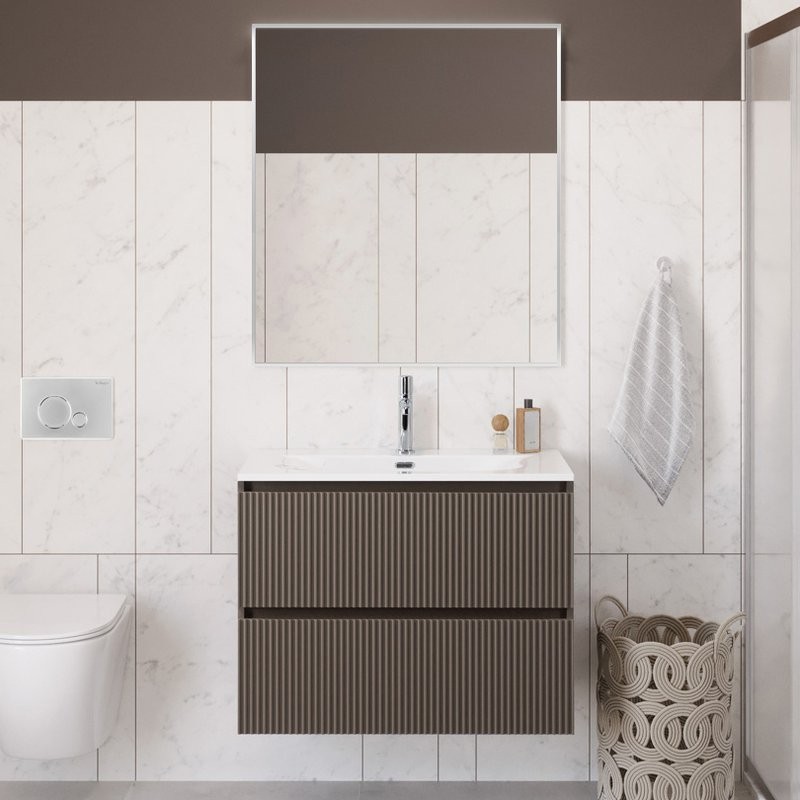 Мебель для ванной комнаты BelBagno Uno-mini 100 подвесная, 2 ящика, матовая бежевая