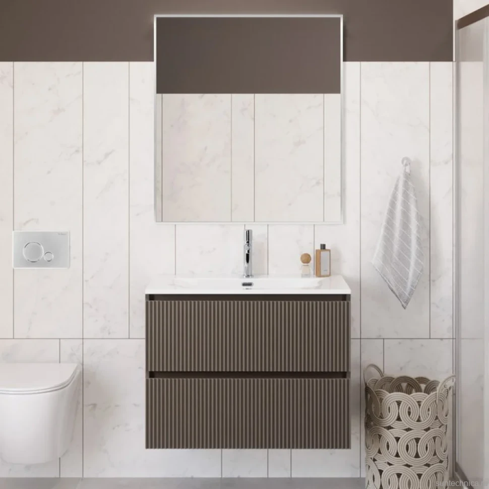 Мебель для ванной комнаты BelBagno Uno-mini 100 подвесная, 2 ящика, матовая бежевая