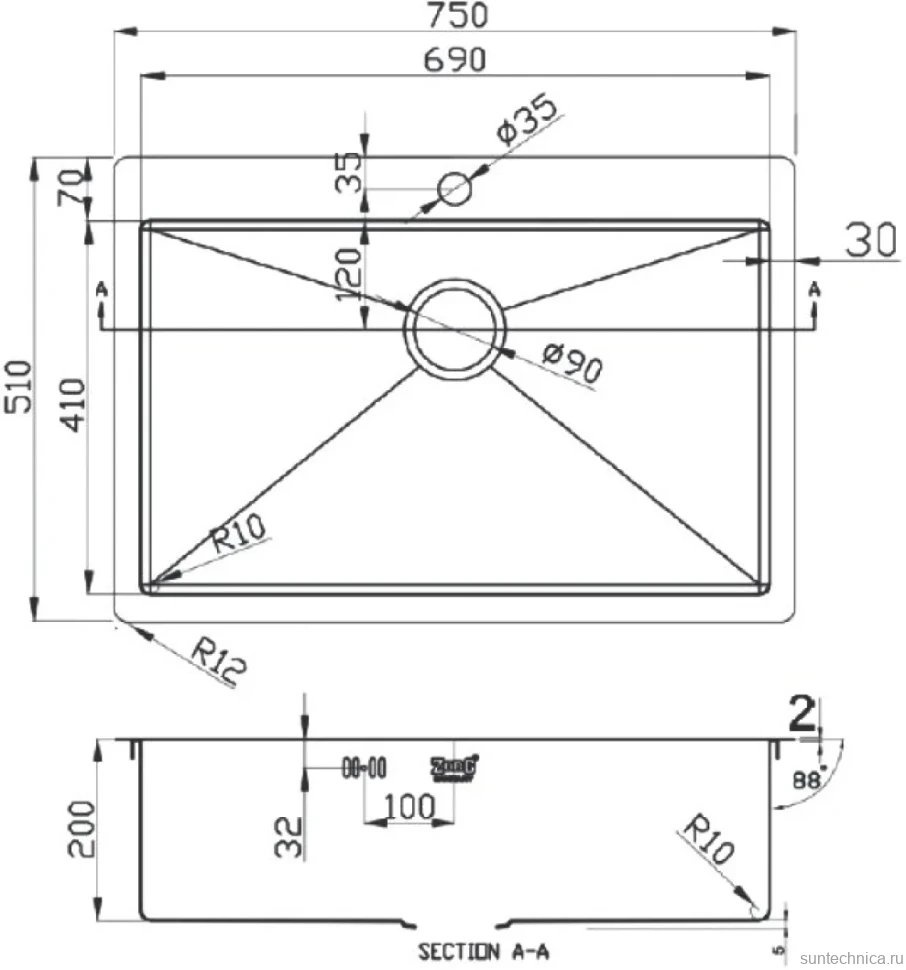 Мойка кухонная Zorg Light ZL R 750510