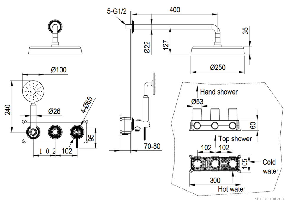 Душевой комплект Boheme Eterna 174-BR С ВНУТРЕННЕЙ ЧАСТЬЮ, bronze