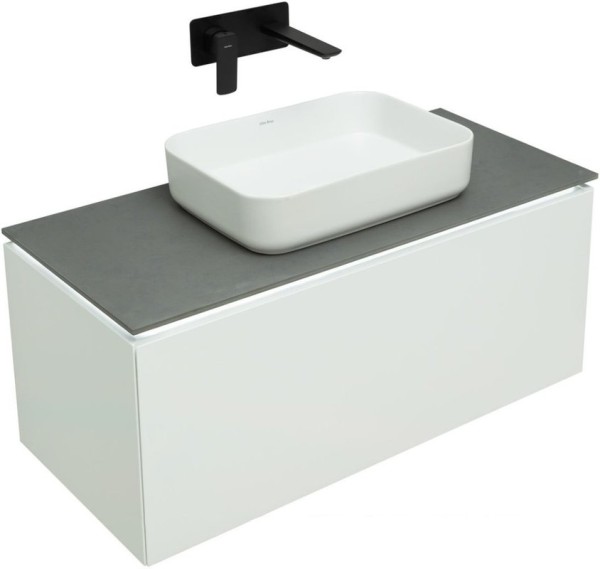 Тумба с раковиной Allen Brau Infinity 100 1+1, подвесная, белый матовый, столешница графит структ