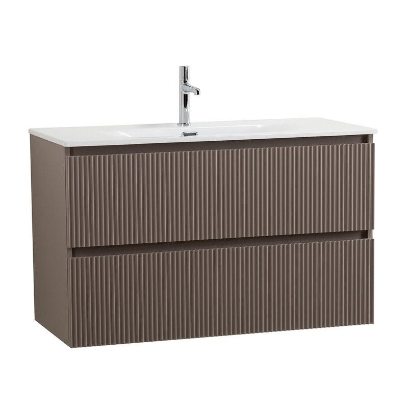 Тумба с раковиной BelBagno Uno 100 подвесная, 2 ящика, матовая бежевая