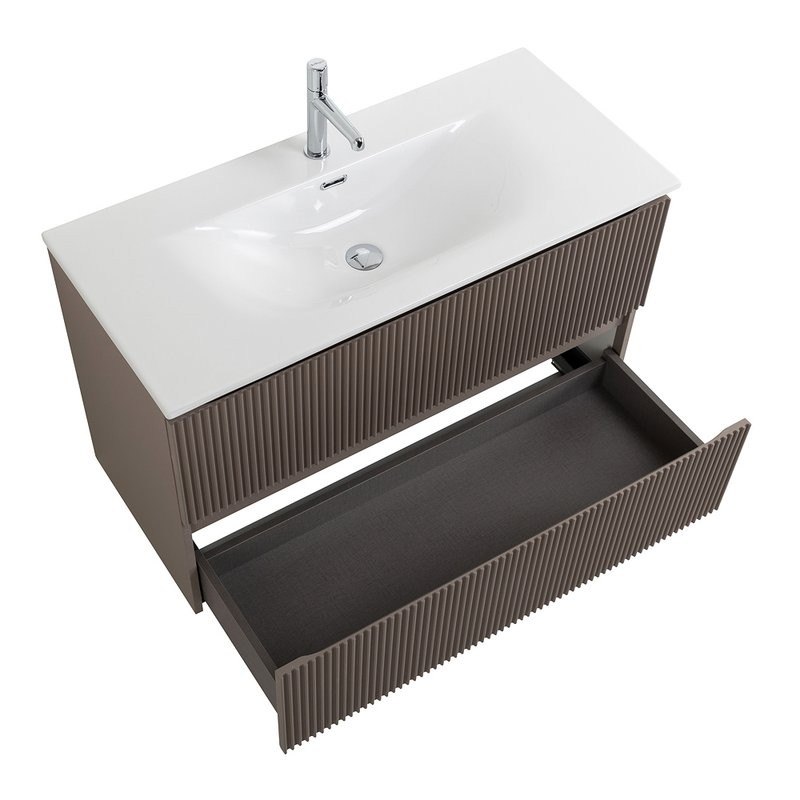 Тумба с раковиной BelBagno Uno 100 подвесная, 2 ящика, матовая бежевая