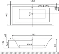 Акриловая ванна Excellent Crown Grand Line 190x90 см, встраиваемая, с гидромассажем, белая, с каркасом, со сливом-переливом, фурнитура бронза