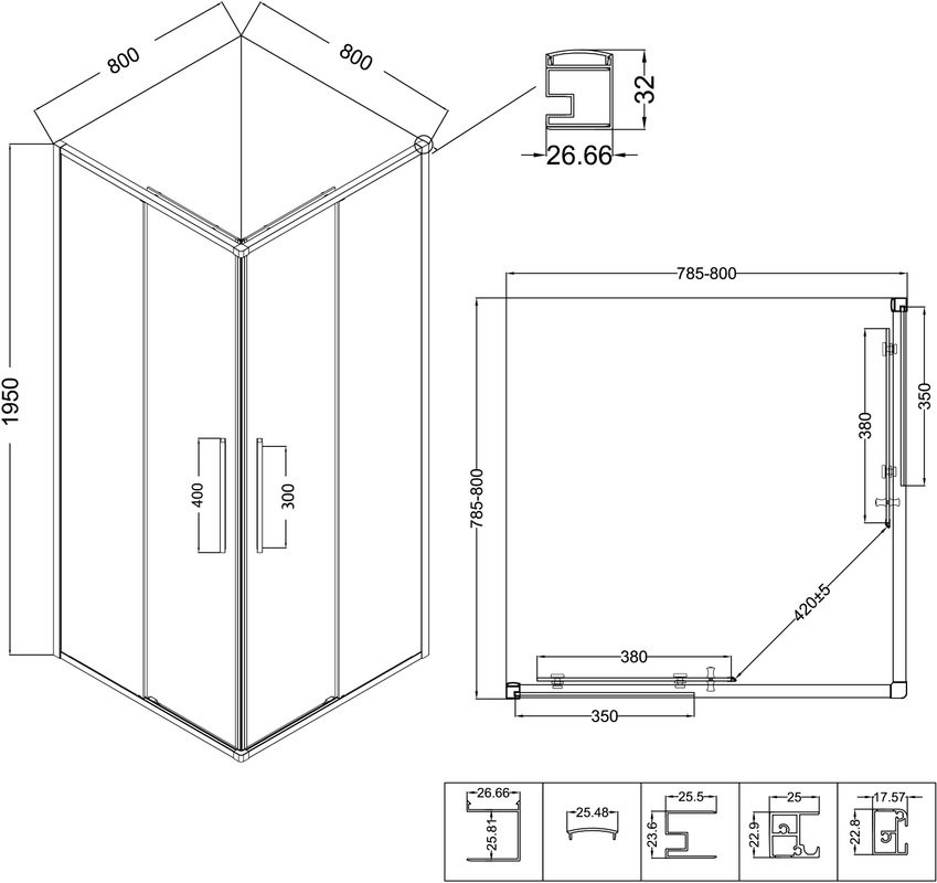 Душевой уголок Niagara Nova NG-6822-34BLACK 80x80, профиль черный матовый, стекло прозрачное