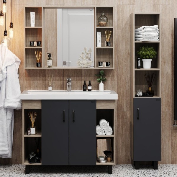 Мебель для ванной комнаты Onika Тимбер 100 серая матовая, дуб сонома