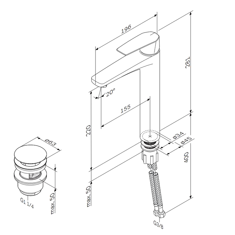 Смеситель для раковины AM.PM Gem F90E92200 с донным клапаном, хром