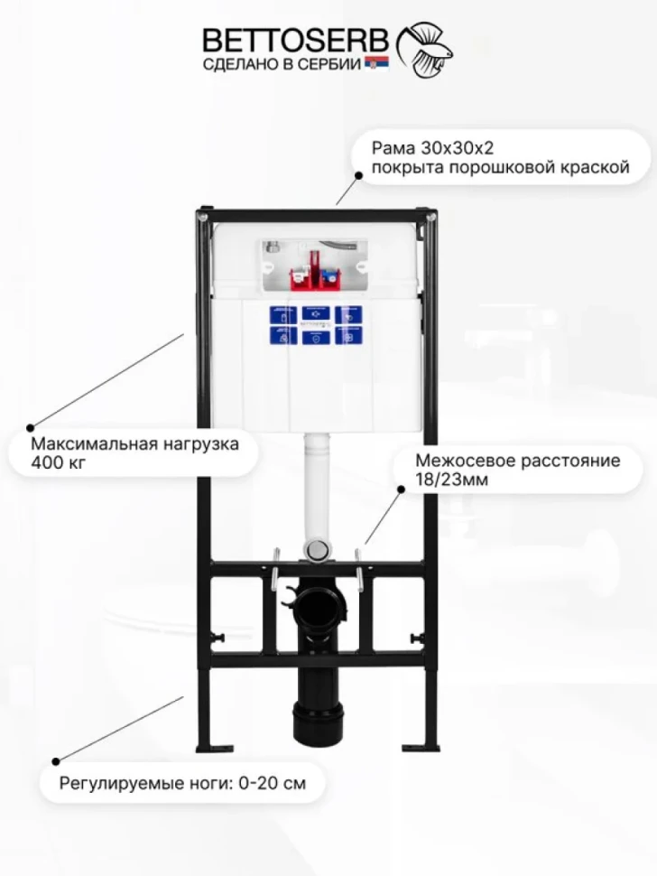 Комплект Инсталляция BETTOSERB Sava Fix Slim 40006456 + Кнопка Twin 40006462 цвет матовый хром