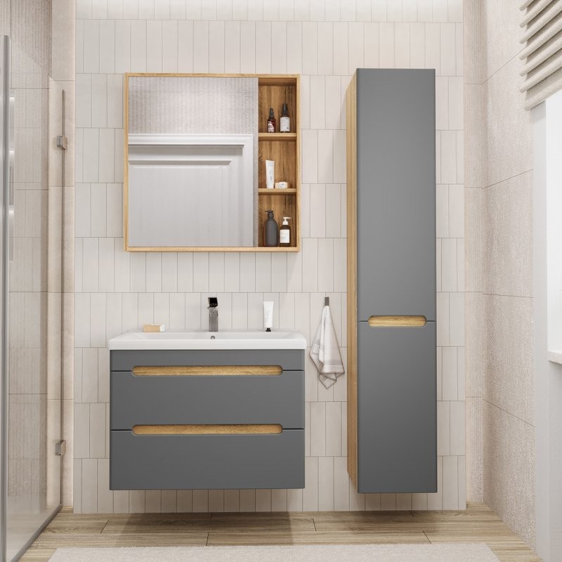 Тумба под раковину без столешницы SanStar Diva 70 подвесная, графит софт, дуб вотан