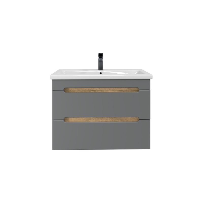 Тумба под раковину без столешницы SanStar Diva 70 подвесная, графит софт, дуб вотан