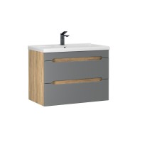 Тумба под раковину без столешницы SanStar Diva 70 подвесная, графит софт, дуб вотан