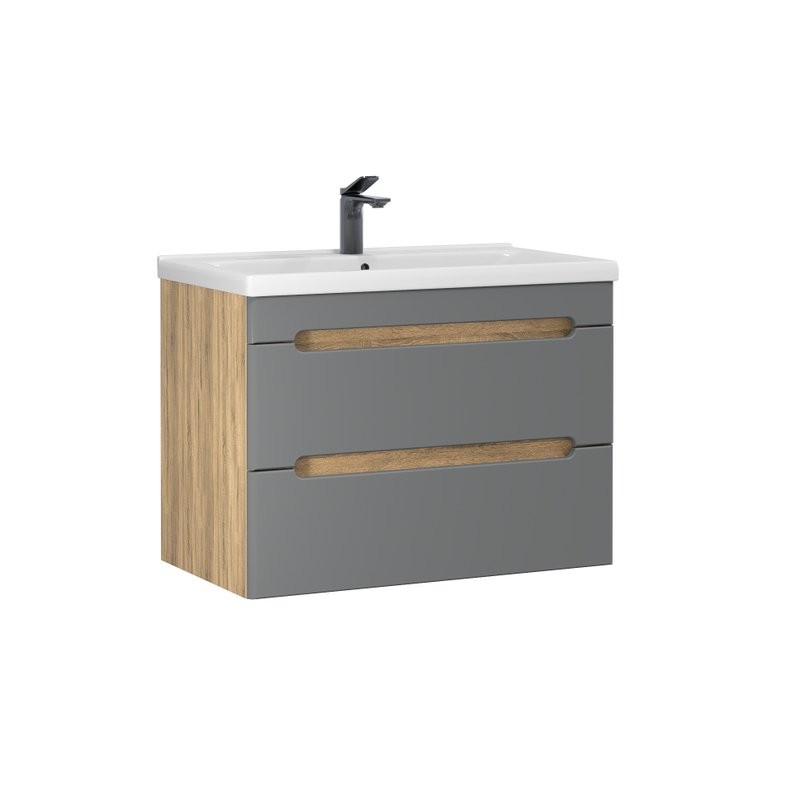 Тумба под раковину без столешницы SanStar Diva 70 подвесная, графит софт, дуб вотан