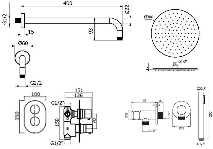 Душевой комплект Plumberia Selection Ixo KITXOT18CRKING С ВНУТРЕННЕЙ ЧАСТЬЮ, хром