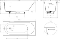 Ванна из искусственного камня Salini Ornella Kit S-Sense 160x70 см, встраиваемая, белая, на ножках, с донным клапаном