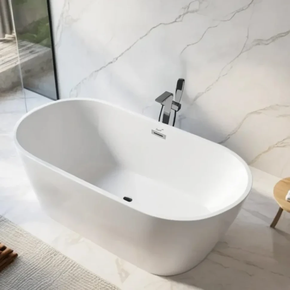 Акриловая ванна Ceruttispa RESIA170II 170x75 см, отдельностоящая, белая, овальная, с каркасом, со сливом-переливом, с донным клапаном
