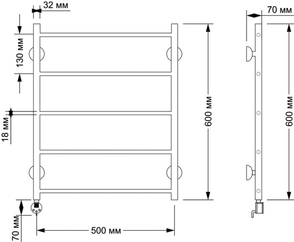 Полотенцесушитель электрический Secado Триада 1 65x55 см, подключение слева, бронза, лесенка, латунь