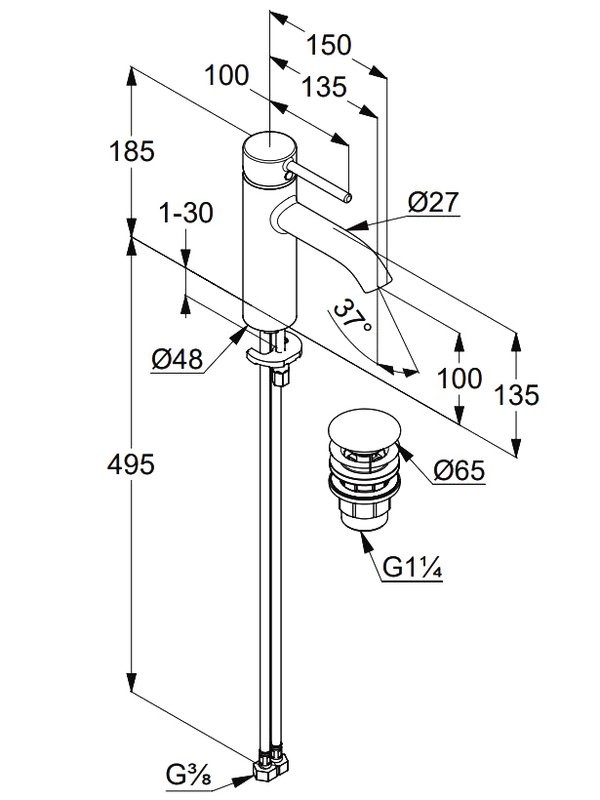 Смеситель для раковины Kludi Bozz 38288N576 брашированный никель PVD