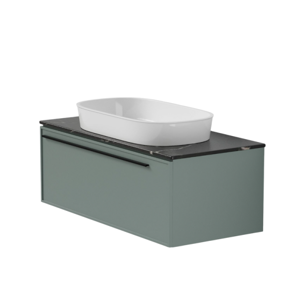 Тумба под раковину со столешницей La Fenice Elba 100 подвесная, серая, столешница черный мрамор