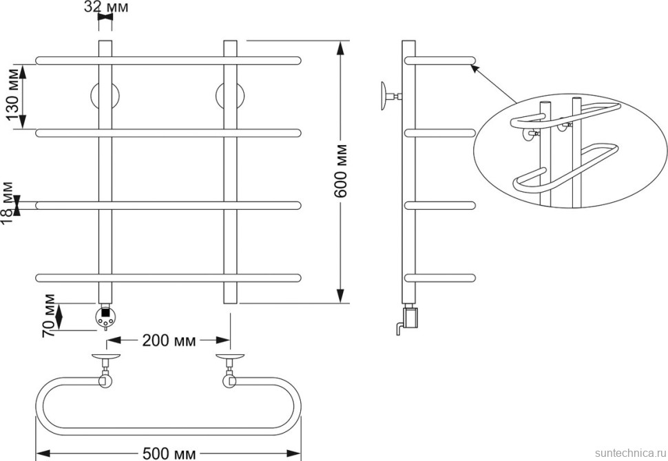 Полотенцесушитель электрический Secado Венеция 4603777477905 65x50 см, подключение слева, бронза, лесенка, латунь