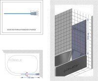 Шторка на ванну Kubele DE020 DE020P601-CLN-BR- 75х150 150х75, профиль бронза светлая