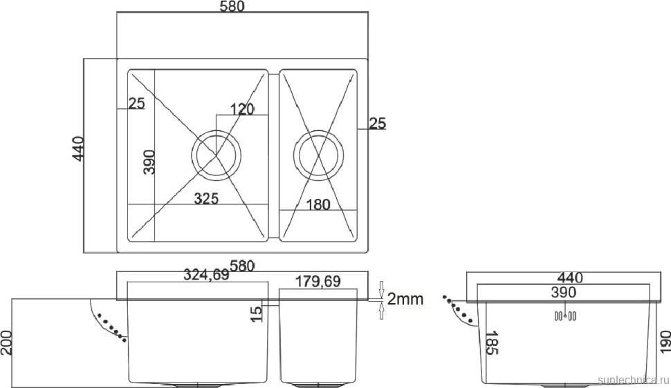 Мойка кухонная Zorg Light ZL R 580-2-440 GRAFIT графит