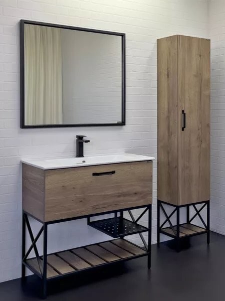 Мебель для ванной комнаты Comforty Бредфорд 90 напольная, темный дуб, с раковиной Comforty 90E