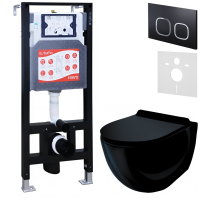 Комплект Унитаз подвесной Esbano Garcia ESUPGARCB черный глянец + Инсталляция Fram + Кнопка ESINLPS10MB