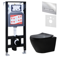 Комплект Унитаз подвесной Esbano Amapola ESUPAMAPBM матовый черный + Инсталляция Fram + Кнопка ESINOVL17SC