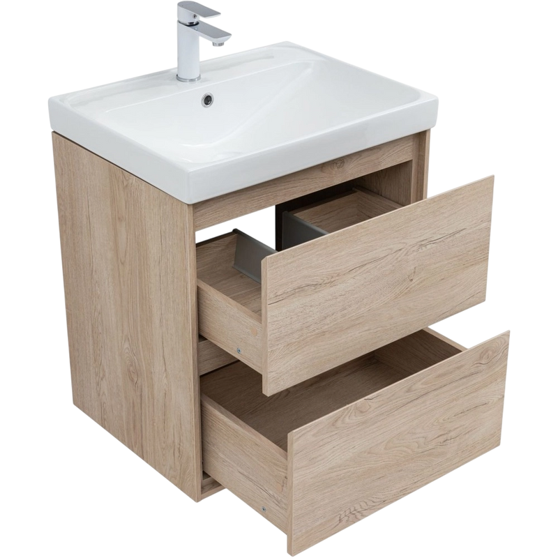 Тумба с раковиной Aquanet Милан 60 подвесная, дуб светлый