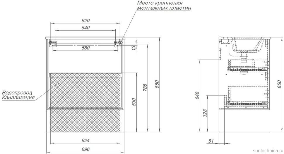 Тумба с раковиной Aquanet Милан 60 подвесная, дуб светлый