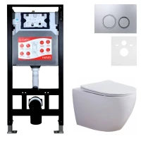 Комплект 3 в 1 Унитаз подвесной Esbano Azalea ESUPAZALW + Инсталляция Fram + Кнопка ESINKRG11MC цвет матовый хром