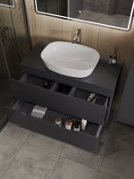 Мебель для ванной комнаты Orange Line 100 подвесная, 2 ящика, матовый графит с раковиной B08-500W