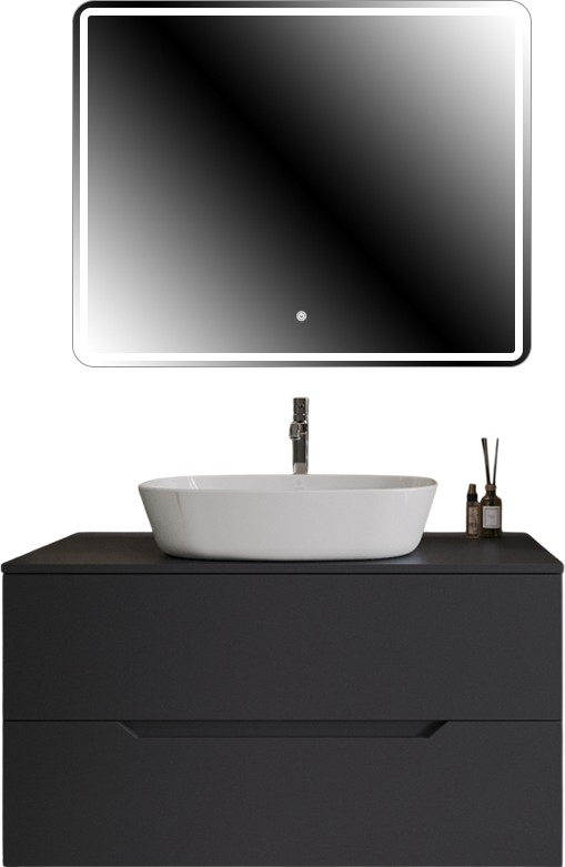 Мебель для ванной комнаты Orange Line 100 подвесная, 2 ящика, матовый графит с раковиной B08-500W