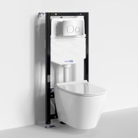 Комплект Унитаз подвесной WasserKRAFT Mindel H002 безободковый + Крышка для унитаза E034 + Система инсталляции для унитазов Aller 10TLT.010.ME + Кнопка смыва CH02