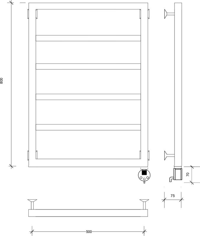 Полотенцесушитель электрический Secado Парма 2 85x55 см, подключение справа, матовый черный, лесенка