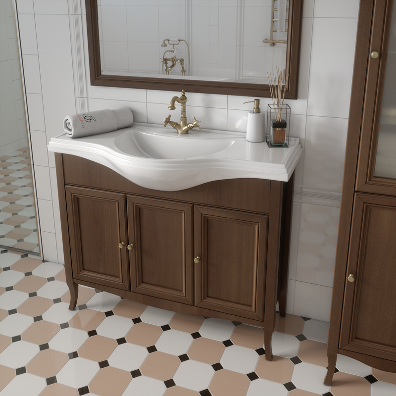 Тумба с раковиной Caprigo Лион 105 3 дверцы, орех античный