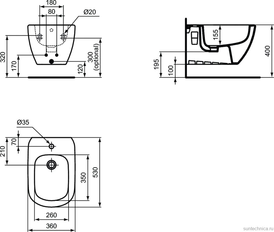 Биде подвесное Ideal Standard Tesi T3552V3 черный шелк