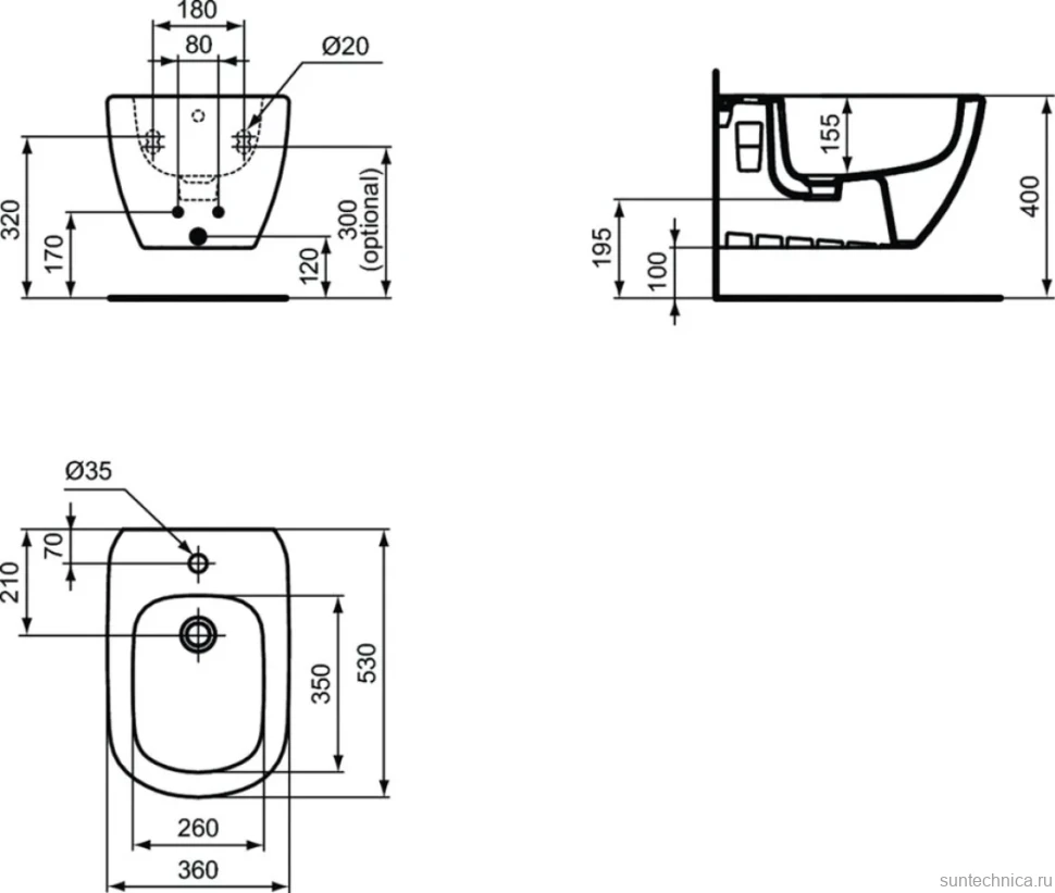 Биде подвесное Ideal Standard Tesi T3552V3 черный шелк