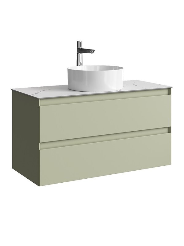 Тумба под раковину со столешницей Aqwella 5 stars Geometria 100 2 ящика, шалфей зеленый, столешница мрамор белый