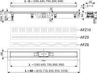 Душевой трап (лоток) AlcaPlast APZ9-Simple 650 с решеткой и опорами
