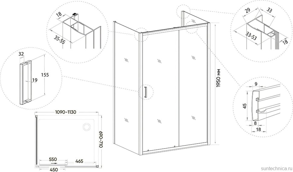 Душевой уголок Veconi Rovigo RV-046B 110x70