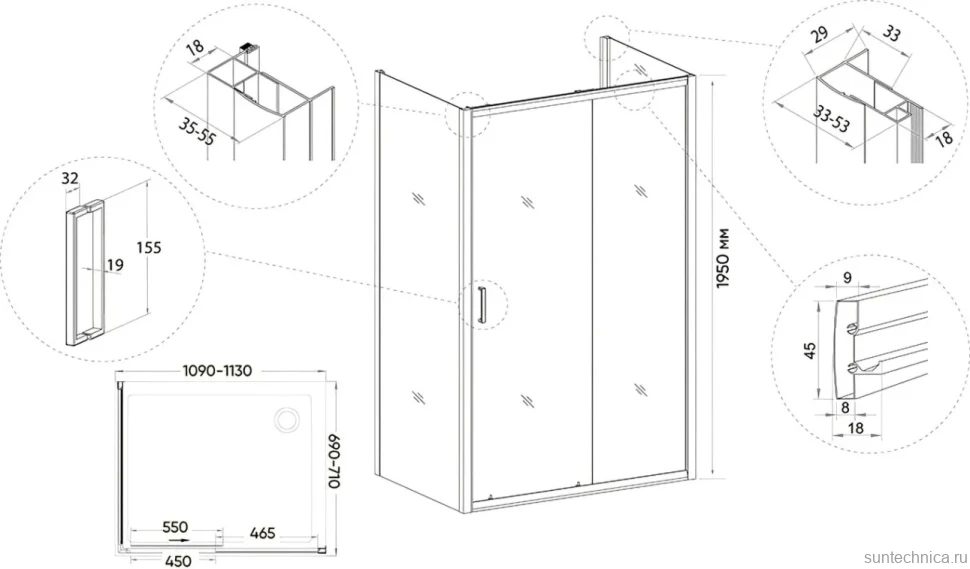Душевой уголок Veconi Rovigo RV-046B 110x70