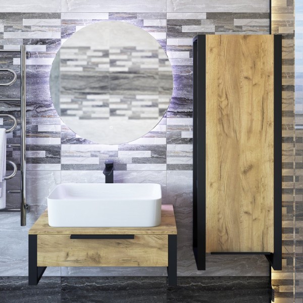 Мебель для ванной комнаты Sanflor Гард 70 подвесная, дуб крафт золотой, черный