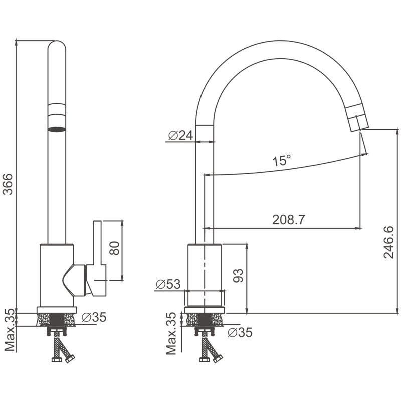 Смеситель для кухни BELZ B810 B70810-3 оружейная сталь