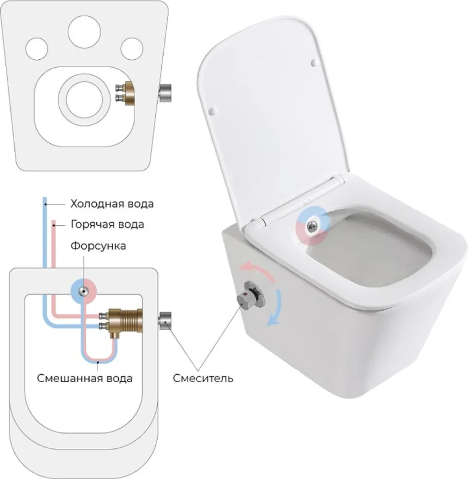 Унитаз подвесной BelBagno Due BB3103CHR-BS/SC с микролифтом, со смесителем и функцией биде