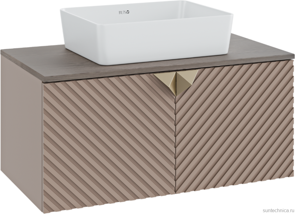 Тумба с раковиной Runo Андорра 85 кашемир серый, дуб какао, раковина Tre 50