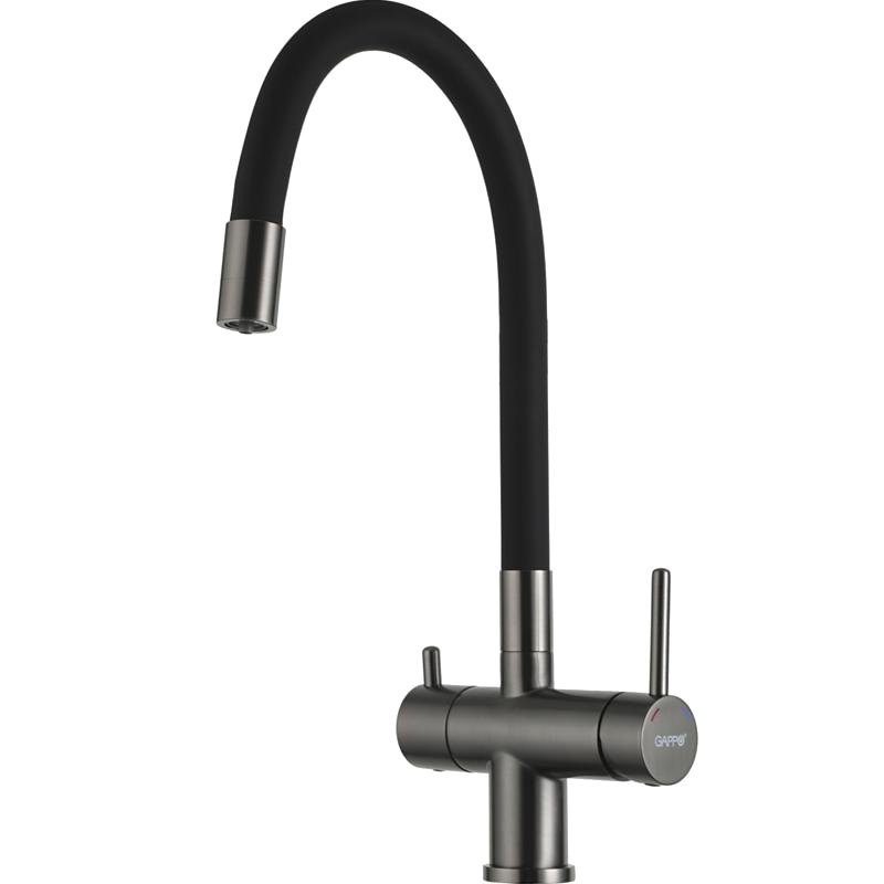 Смеситель для кухни Gappo G4398-39 с гибким изливом, оружейная сталь