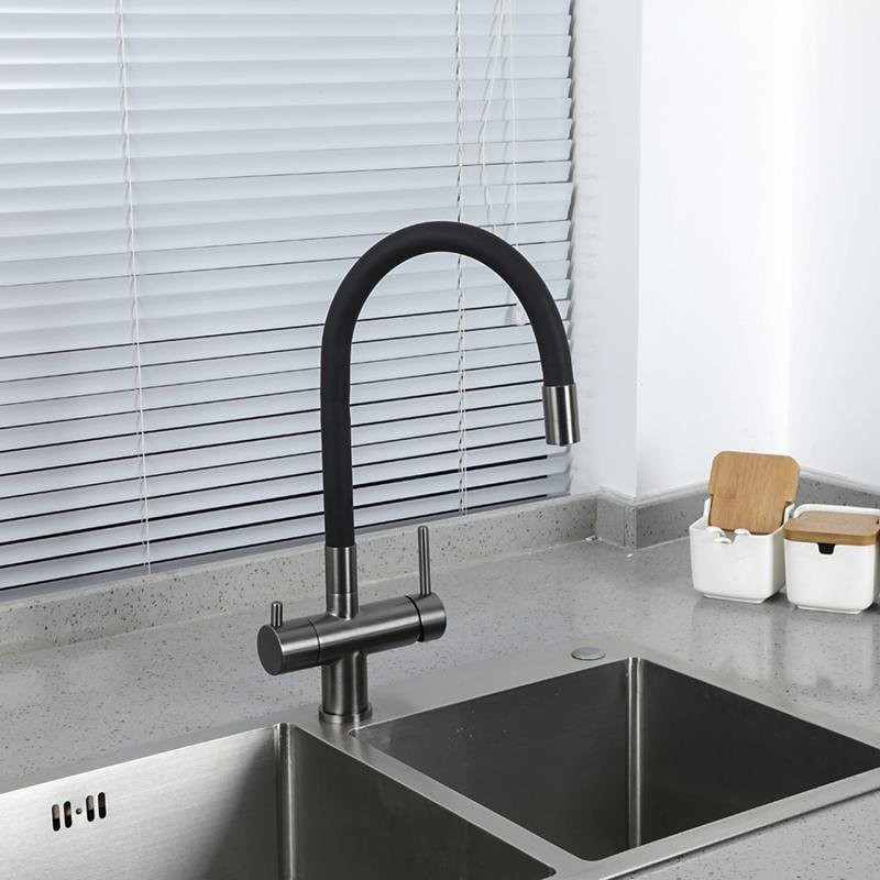 Смеситель для кухни Gappo G4398-39 с гибким изливом, оружейная сталь