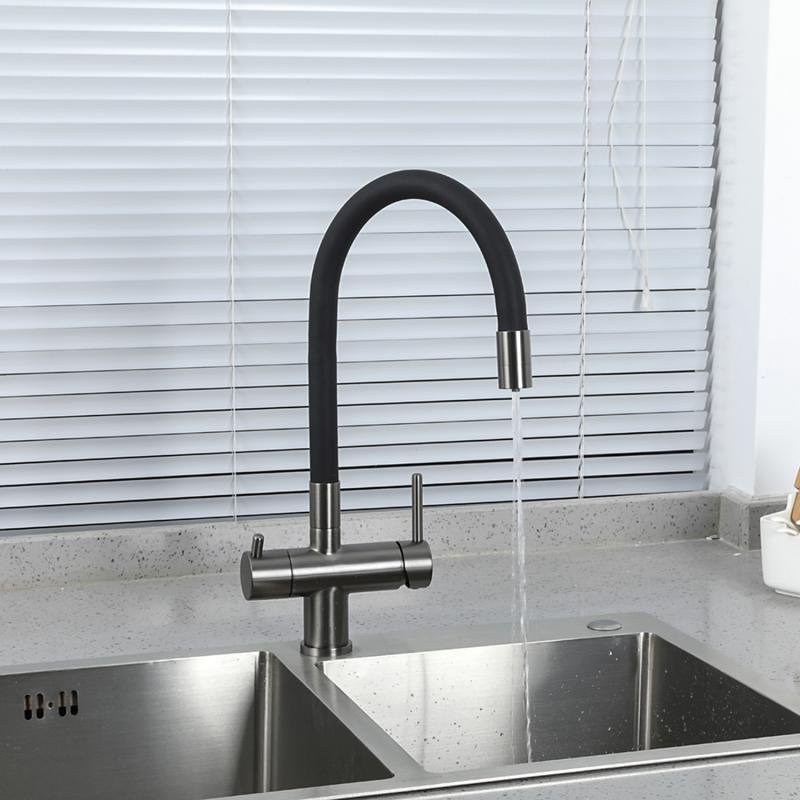 Смеситель для кухни Gappo G4398-39 с гибким изливом, оружейная сталь