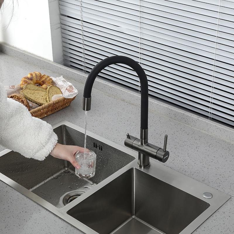 Смеситель для кухни Gappo G4398-39 с гибким изливом, оружейная сталь